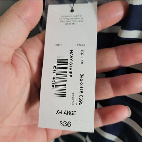 A.n.a Navy Stripe Peplum Hem Blouse With Ruffles Size XL NWT - Picture 10 of 11